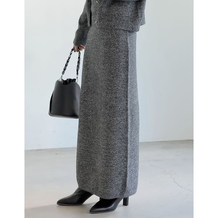 [低身長サイズ有]スパンコールラメミックスニットナロースカート | Re:EDIT | 詳細画像37 