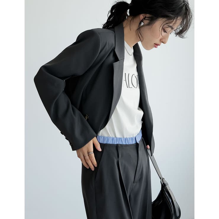 ソフトツイルショート丈ダブルテーラードジャケット[品番：GS000021956