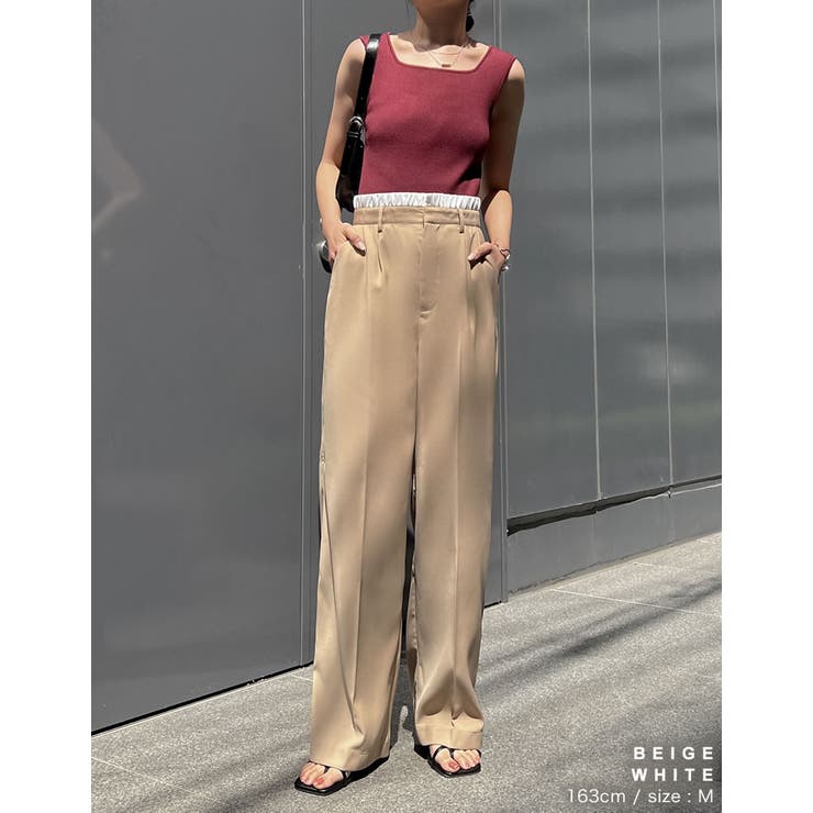 低身長/高身長サイズ有]ソフトツイルダブルウエストスラックス