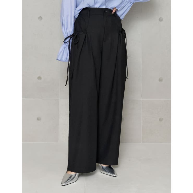 ブラック(001) | [低身長/高身長サイズ有]ソフトツイルリボンポケットバルーンパンツ | Re:EDIT