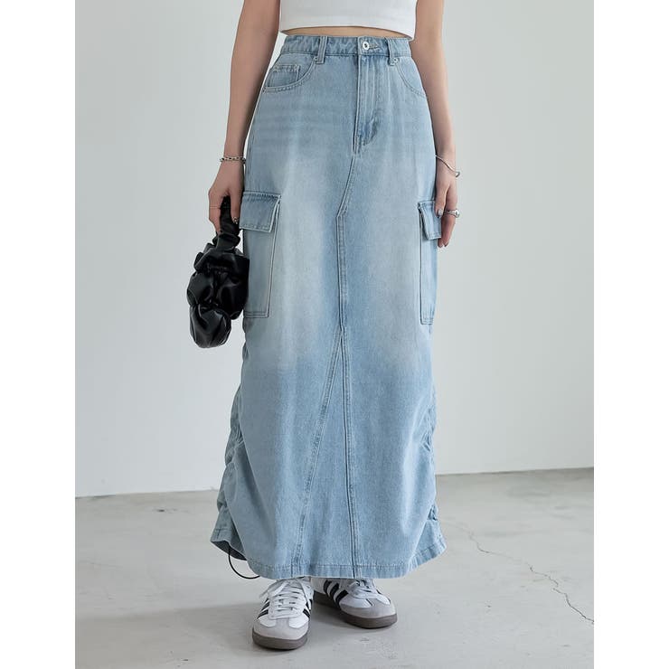 [低身長サイズ有]コットンデニムカーゴスカート | Re:EDIT | 詳細画像4 