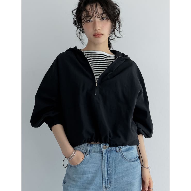 ブラック(001) | ナイロンシマーメタリックor無地アノラックパーカー | Re:EDIT