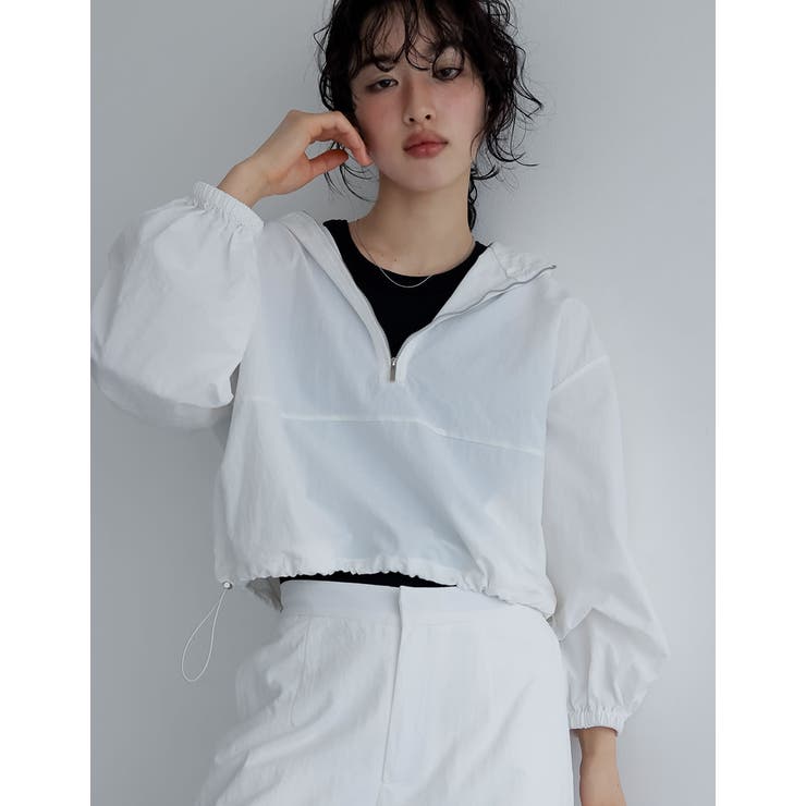 オフホワイト(002) | ナイロンシマーメタリックor無地アノラックパーカー | Re:EDIT