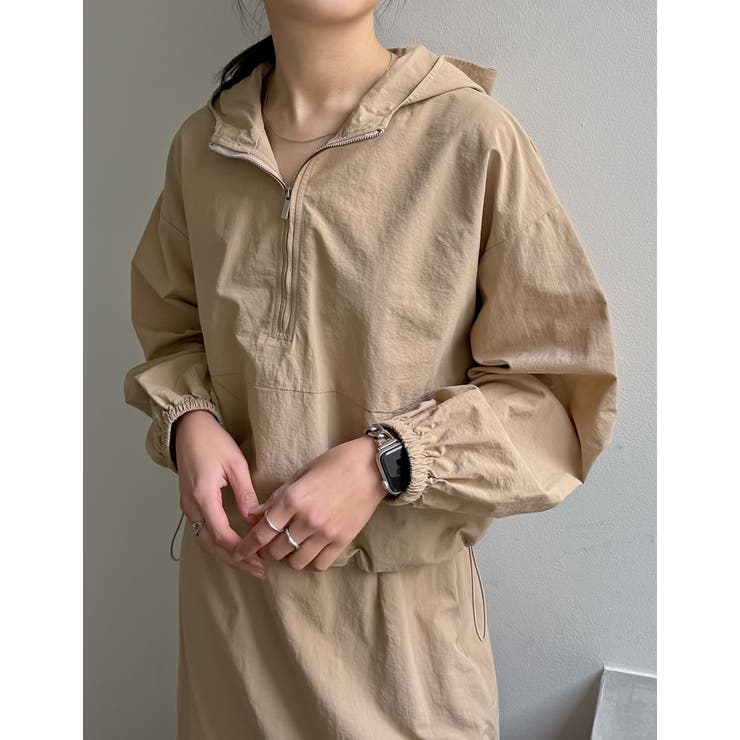 ベージュ(004) | ナイロンシマーメタリックor無地アノラックパーカー | Re:EDIT