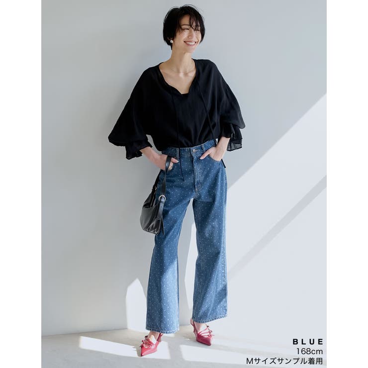 [低身長/高身長サイズ有]ワイドストレートドットデニムパンツ | Re:EDIT | 詳細画像4 