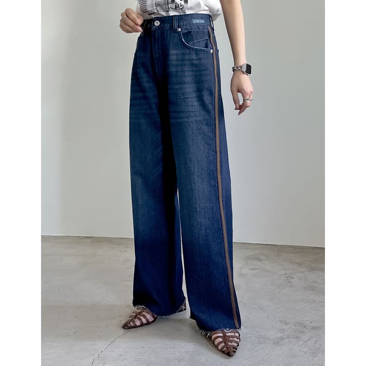 レディース ストレートパンツ サイド ライン ジーンズ c1031 ジーンズ デニム デニムパンツ サイドライン ストレッチ