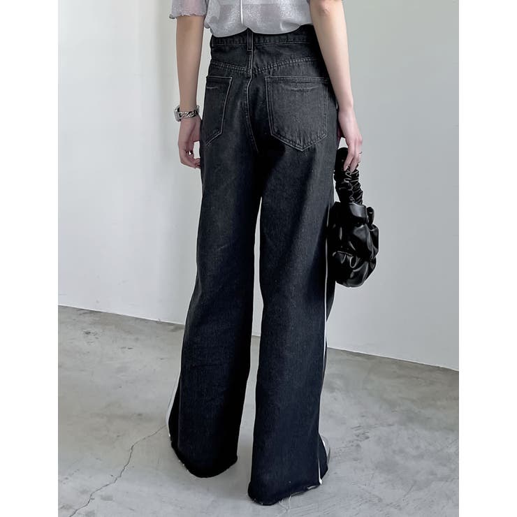 コットンデニムサイドラインワイドストレートパンツ[品番：GS000022131