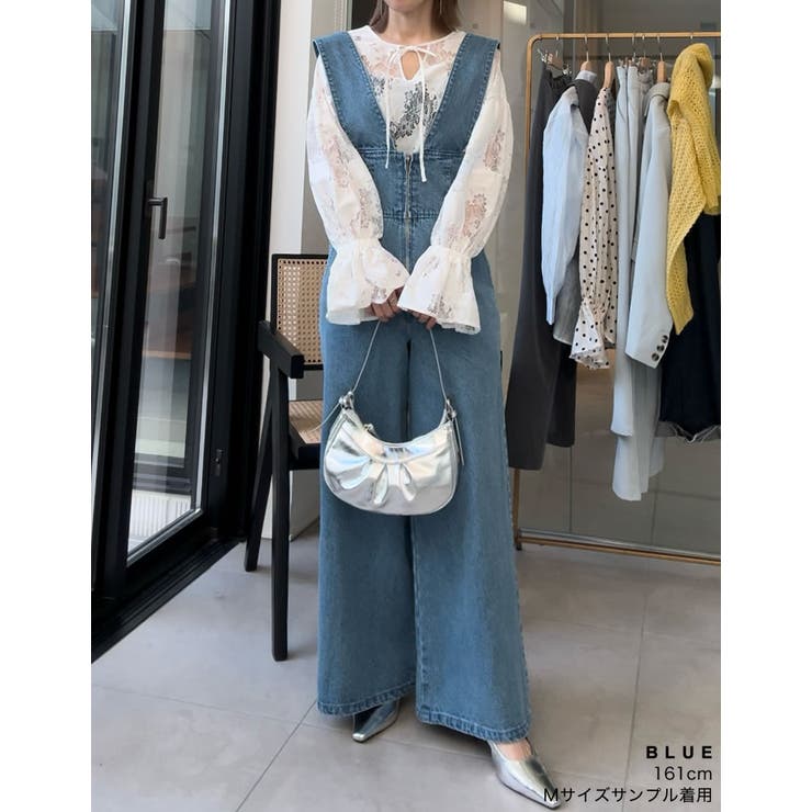 【タグ付き】&MARY（andmary） デニムサロペット つなぎ　Mサイズ 低身長/高身長サイズ有]フロントジップリサイクルデニム