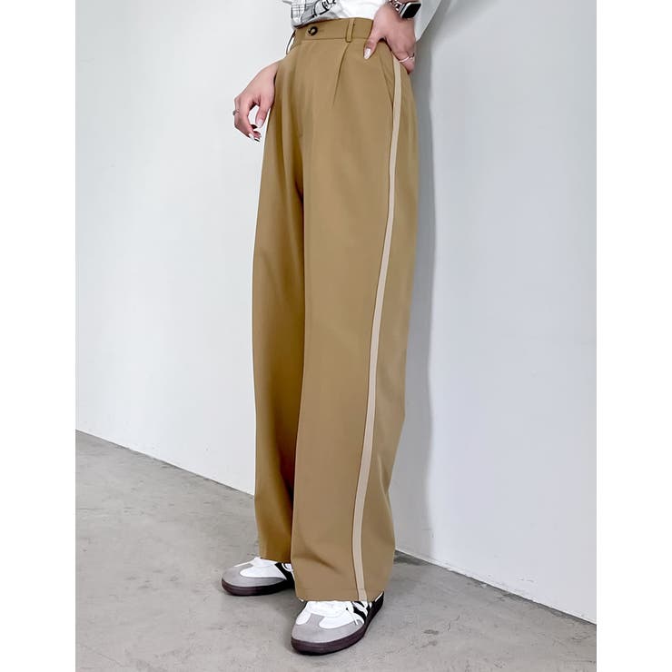 ライトツイルサイドラインor無地タックワイドパンツ[品番：GS000022016