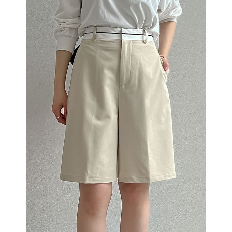 アイボリー(003) | ライトツイルマーベルトウエストデザインショートパンツ | Re:EDIT