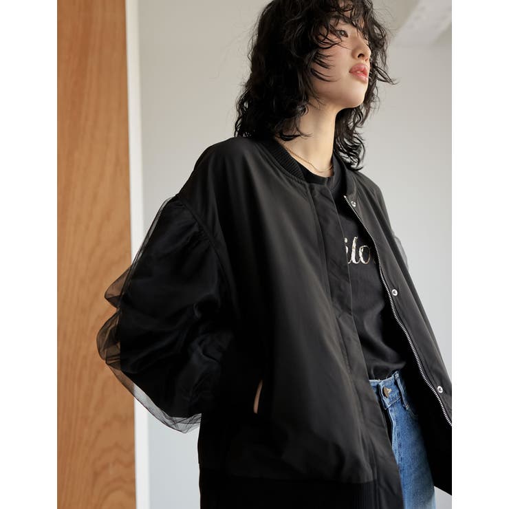 【超美品】メゾンドドルチェ ボリュームスリーブ ライトブルゾン 黒 maison de dolceメゾンドドルチェボリュームスリーブライト