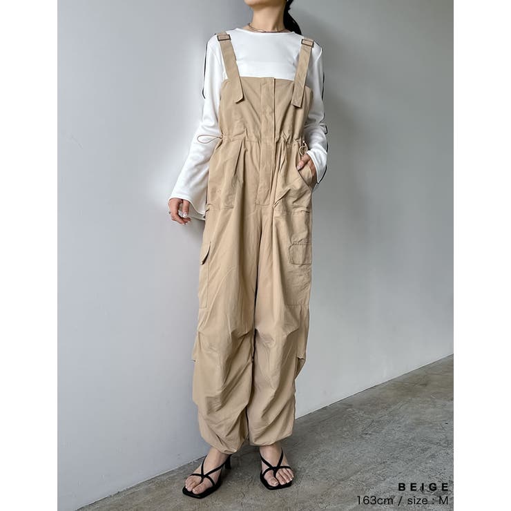 [低身長/高身長サイズ有]ナイロンタフタウエストドロストカーゴサロペット | Re:EDIT | 詳細画像13 