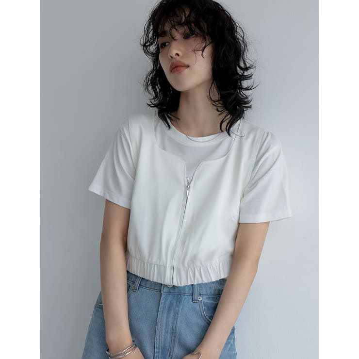 ホワイト(002) | サテンハートネックフロントジップビスチェ | Re:EDIT