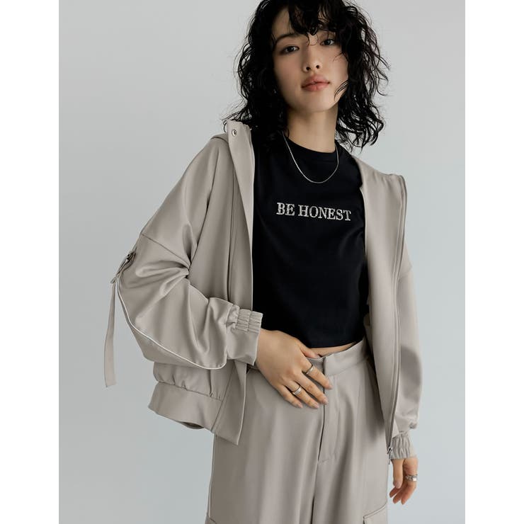 ライングレー(006) | サテンフーディージップブルゾン | Re:EDIT