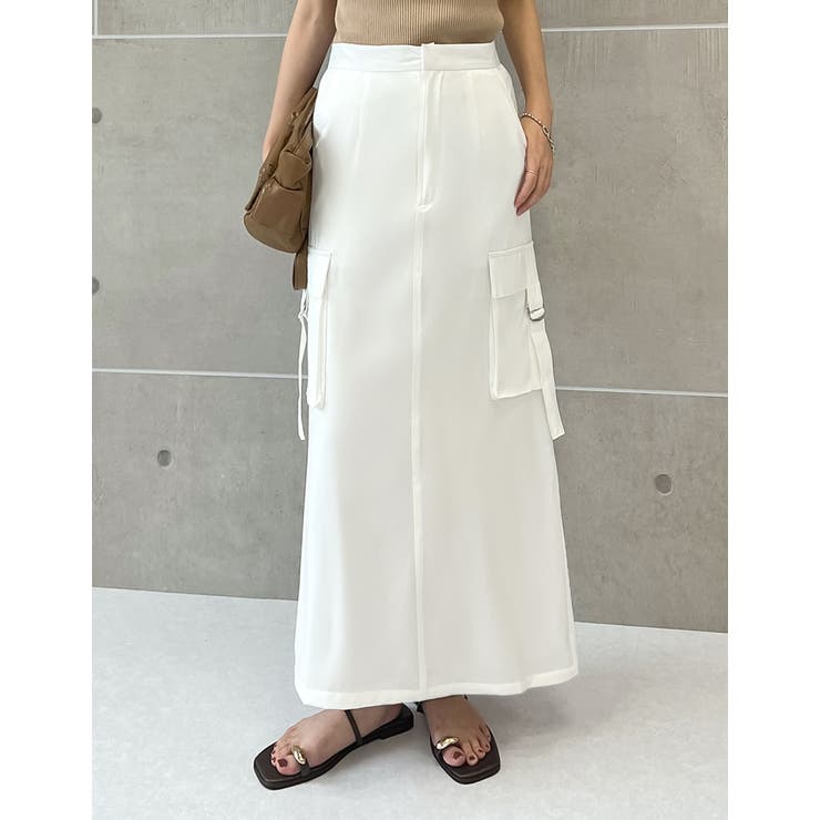 ホワイト(002) | [低身長サイズ有]サテンカーゴスカート | Re:EDIT