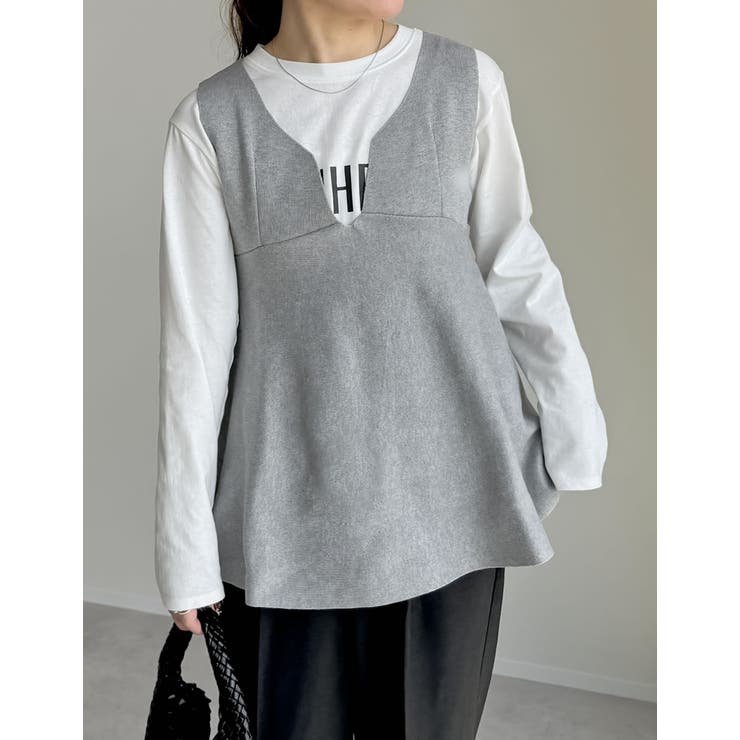 レーヨン混ミラノリブペプラムニットベスト | Re:EDIT | 詳細画像2