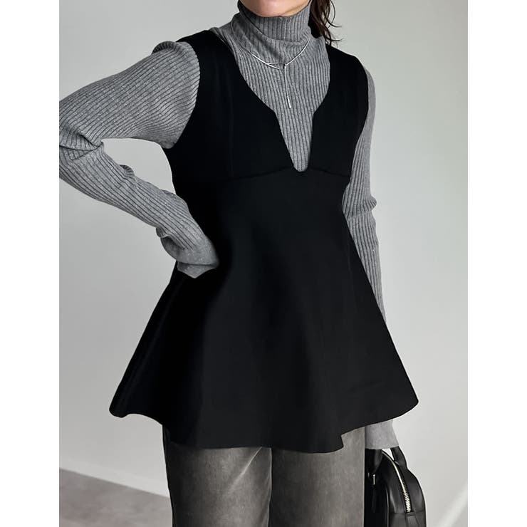 レーヨン混ミラノリブペプラムニットベスト | Re:EDIT | 詳細画像3