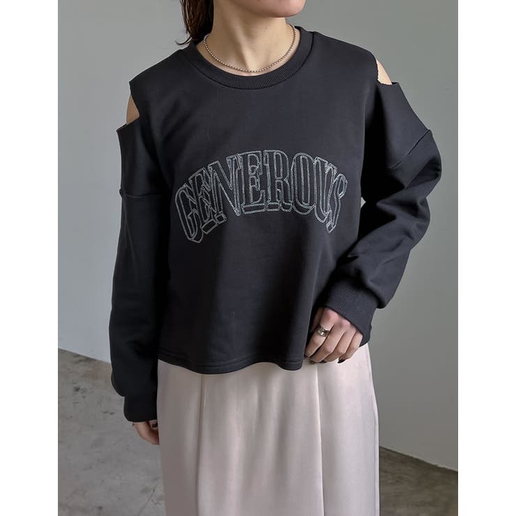 チャコールグレー(006) | 裏毛刺繍ロゴ肩スリットあきショート丈トップス | Re:EDIT