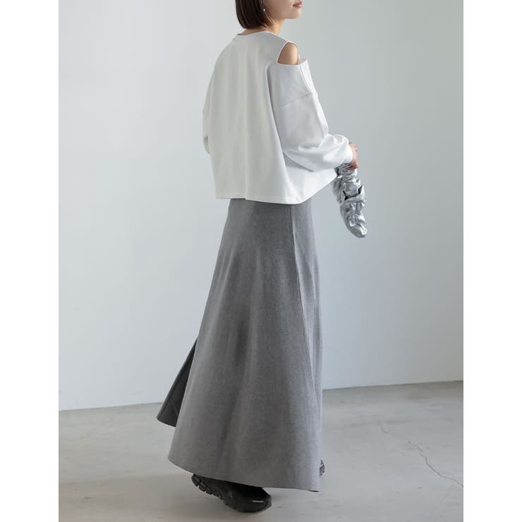 裏毛刺繍ロゴ肩スリットあきショート丈トップス | Re:EDIT | 詳細画像13 