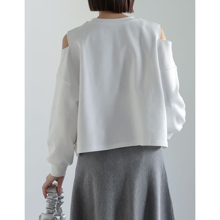 裏毛刺繍ロゴ肩スリットあきショート丈トップス | Re:EDIT | 詳細画像14 