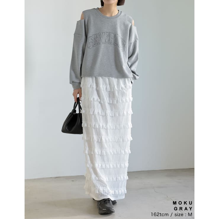 裏毛刺繍ロゴ肩スリットあきショート丈トップス | Re:EDIT | 詳細画像15 