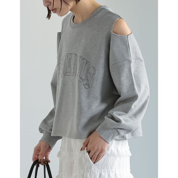 裏毛刺繍ロゴ肩スリットあきショート丈トップス | Re:EDIT | 詳細画像16 