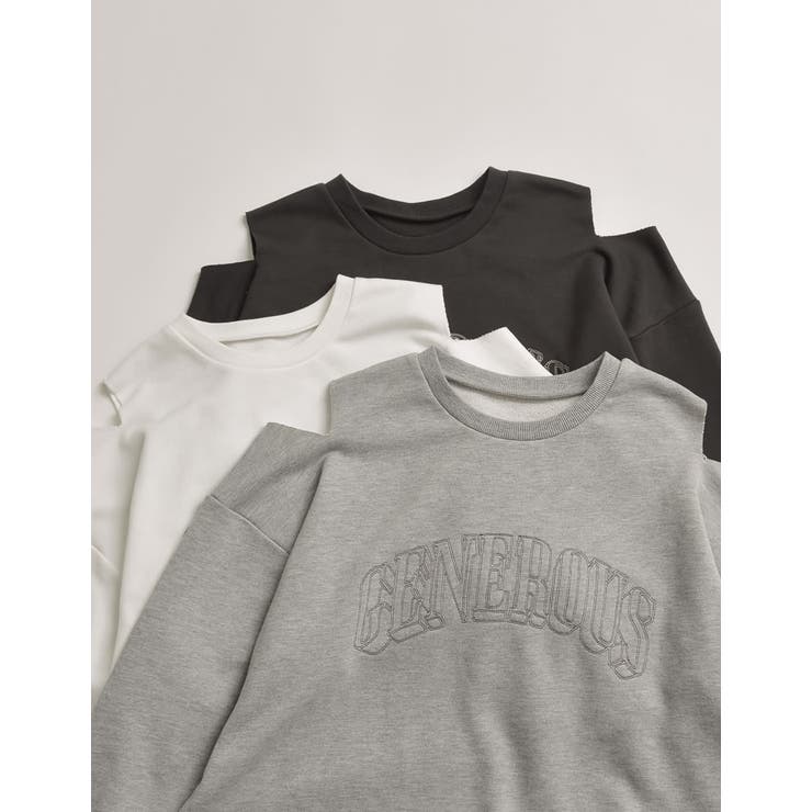 裏毛刺繍ロゴ肩スリットあきショート丈トップス | Re:EDIT | 詳細画像2 