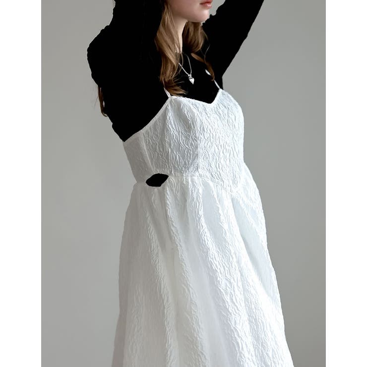 サイドカットアウトふくれジャガードキャミワンピース[品番