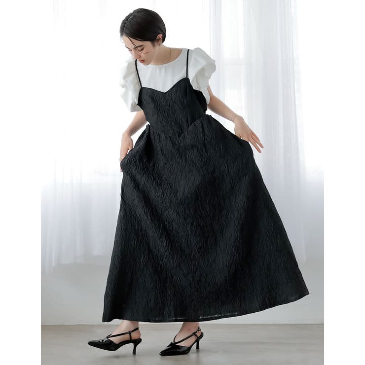 サイドカットアウトふくれジャガードキャミワンピース[品番 サイドカットアウトふくれジャガードキャミワンピース[品番