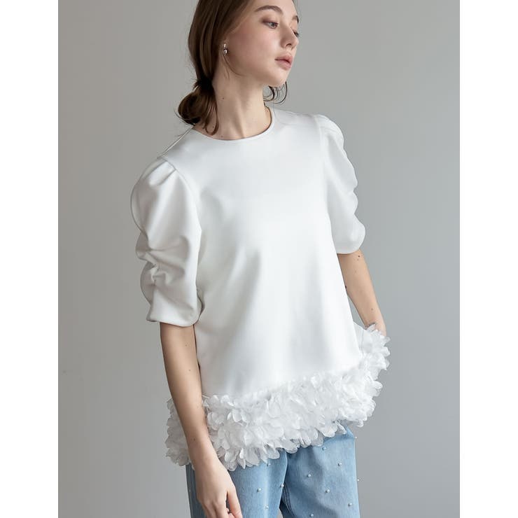 tシャツ 「2024SS COLLECTION」「MEISM by Re:EDIT」フラワーモチーフパワショルチュニックトップス レディース フラワーモチーフパワショルチュニックトップス - トップス通販