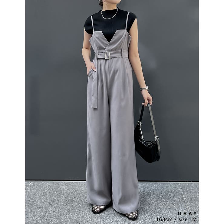 カッティングデザインウエストベルト付きキャミサロペット[品番：GS000022156]｜Re:EDIT （リエディ）のレディースファッション通販｜SHOPLIST（ショップリスト）