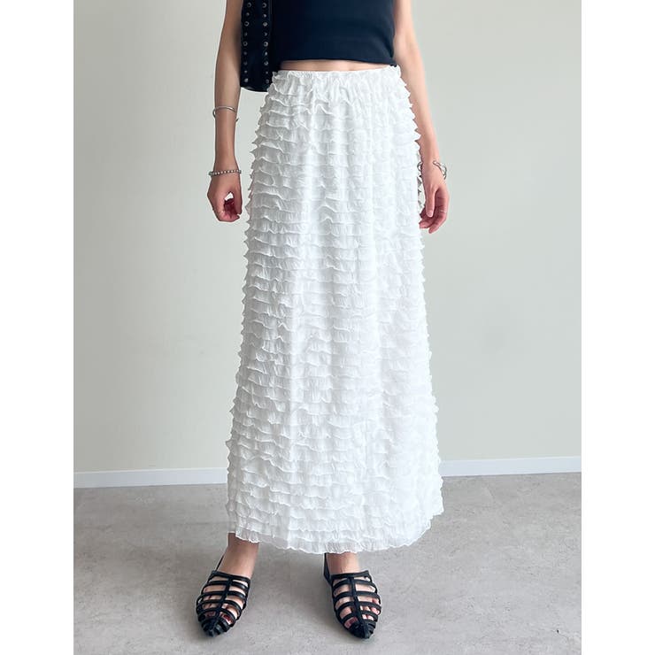 ホワイト(002) | [低身長サイズ有]カットフリルナロースカート | Re:EDIT