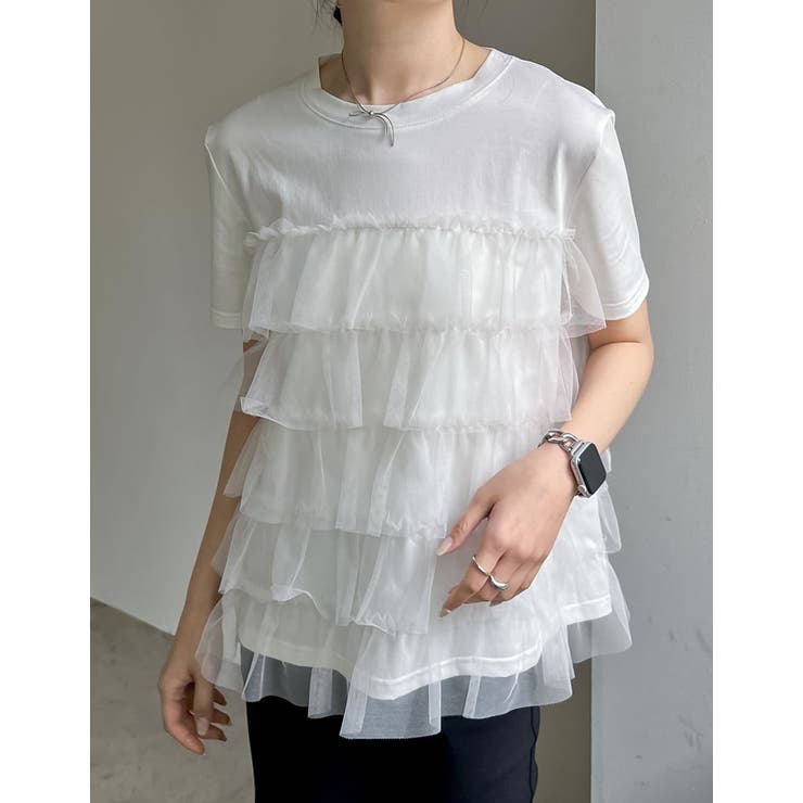 ホワイト(002) | チュールティアードドッキングTシャツ | Re:EDIT