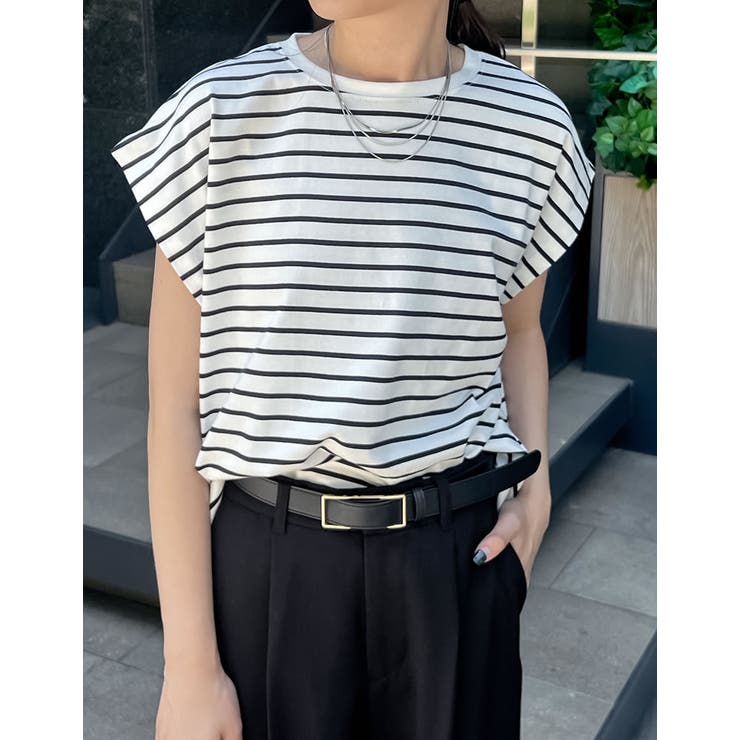 ボーダー(102) | [接触冷感][UVカット][ヒップが隠れる丈]天竺ウエストタックTシャツ | Re:EDIT