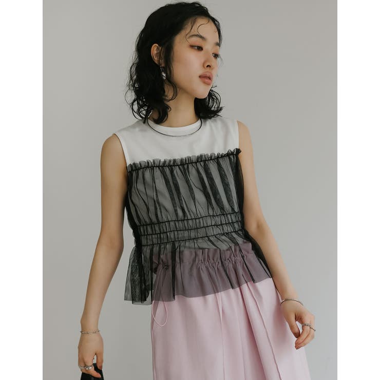 ✨美品 キャピタル ノースリーブ タックレースドッキングブラウス リネン混 1 ✨美品 キャピタル ノースリーブ タックレースドッキング