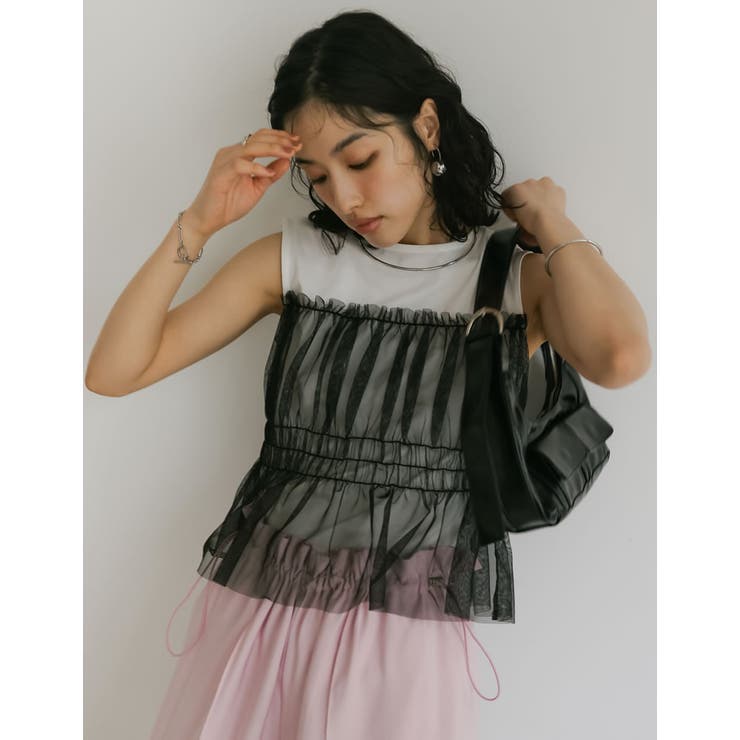 【専用出品】プリスティン　リネンコットンプレーティング　ノースリーブ　トップス コットンリネンノースリーブトップス ピンク カットソー