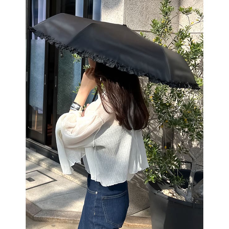 UVカット][一級遮光]選べるフリル＆無地晴雨兼用折りたたみ傘