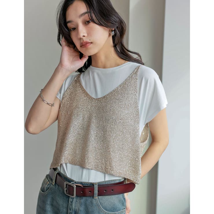 販売枚数8千枚突破！]スパンコールニットキャミソールビスチェ