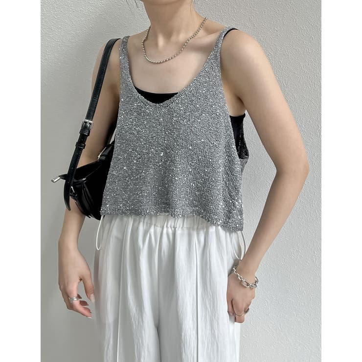 販売枚数8千枚突破！]スパンコールニットキャミソールビスチェ[品番