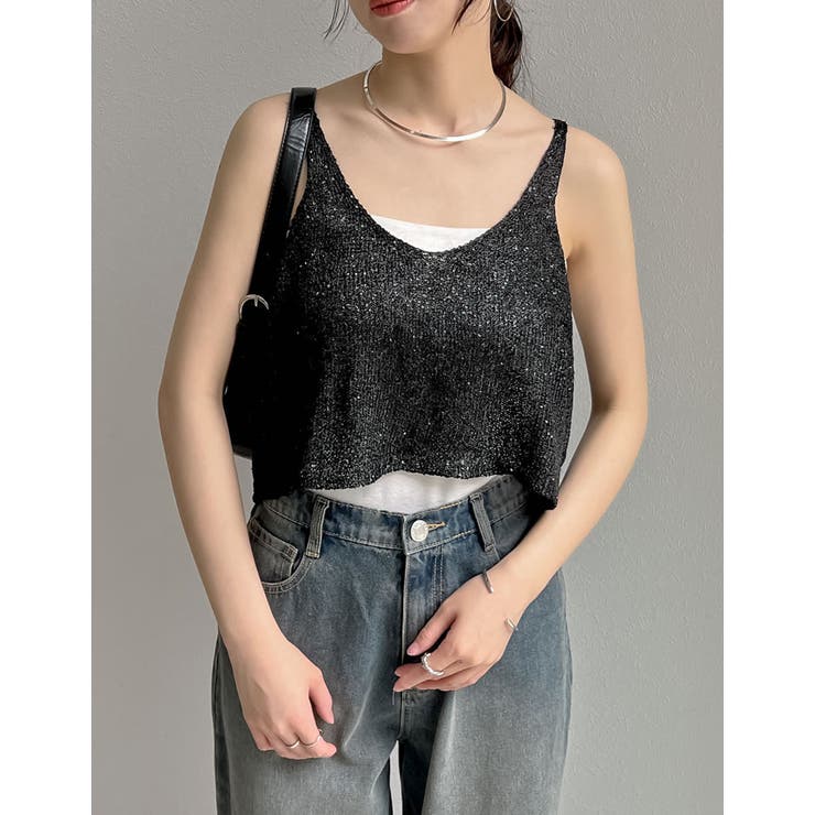 販売枚数8千枚突破！]スパンコールニットキャミソールビスチェ[品番