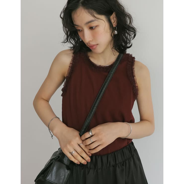 レッド(012) | ストレッチリブフリル付きアメスリトップス | Re:EDIT