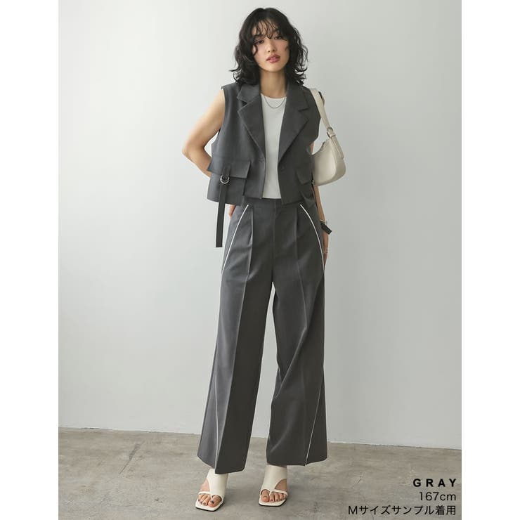 [低身長/高身長サイズ有]ライトツイルパイピングカーブパンツ | Re:EDIT | 詳細画像7 