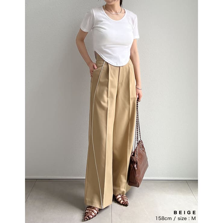 [低身長/高身長サイズ有]ライトツイルパイピングカーブパンツ | Re:EDIT | 詳細画像9 