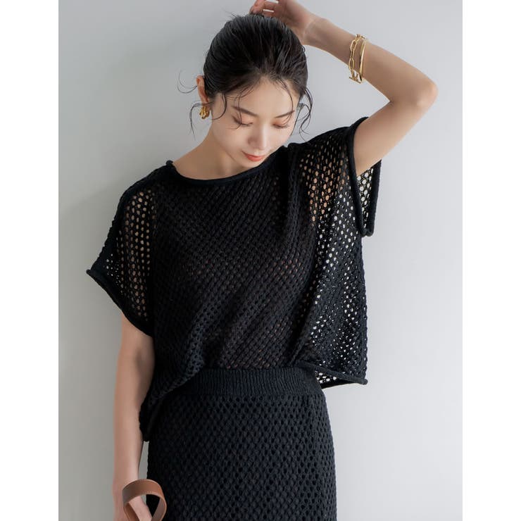 メッシュニット半袖ルーズトップス[品番：GS000022187]｜Re:EDIT