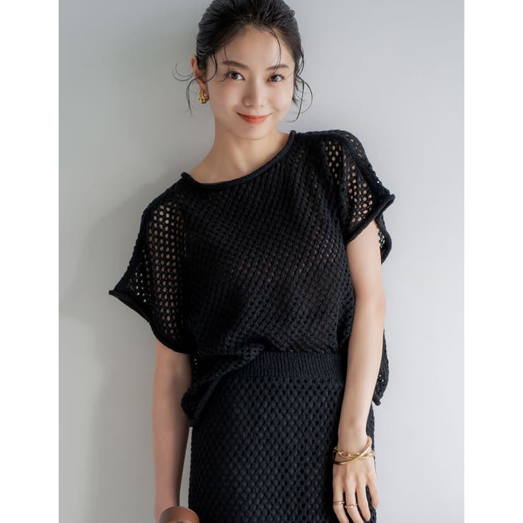 メッシュニット半袖ルーズトップス[品番：GS000022187]｜Re:EDIT