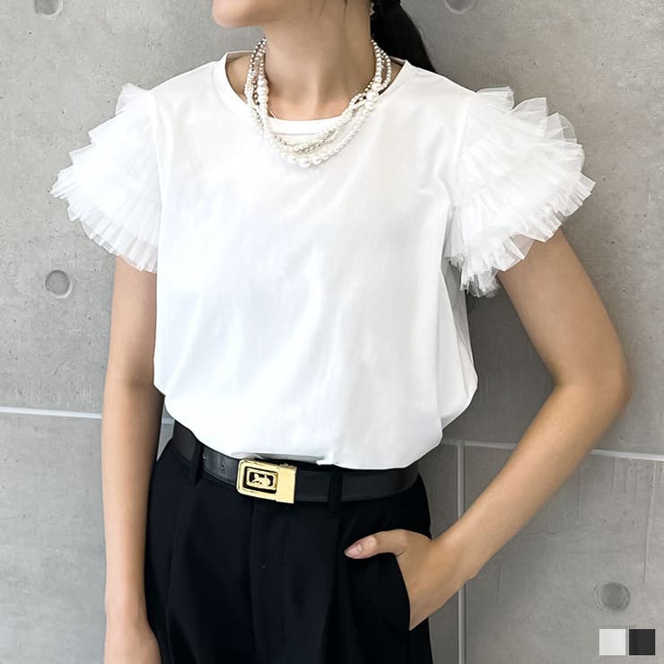 チュールティアードスリーブTシャツ[品番：GS000022218]｜Re:EDIT