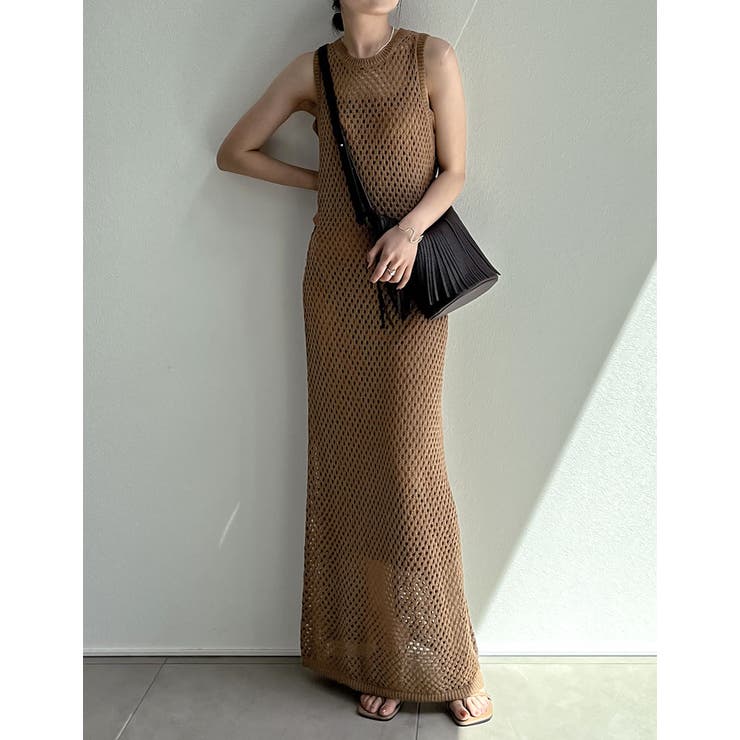 モカ(019) | インナー付きメッシュニットナローワンピース | Re:EDIT