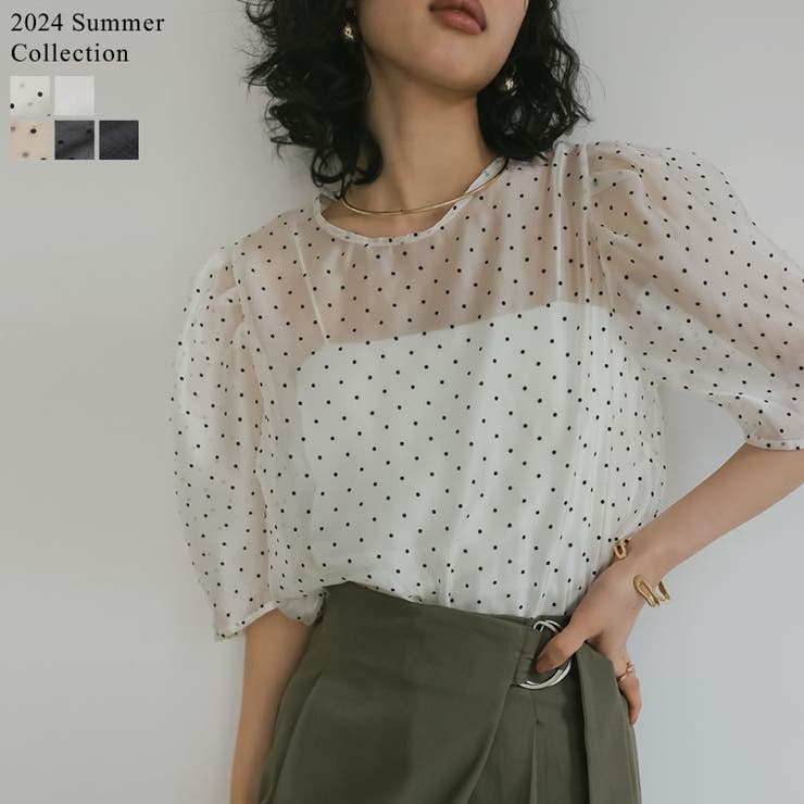 無地orドットパワショルシアーブラウス[品番：GS000022192]｜Re