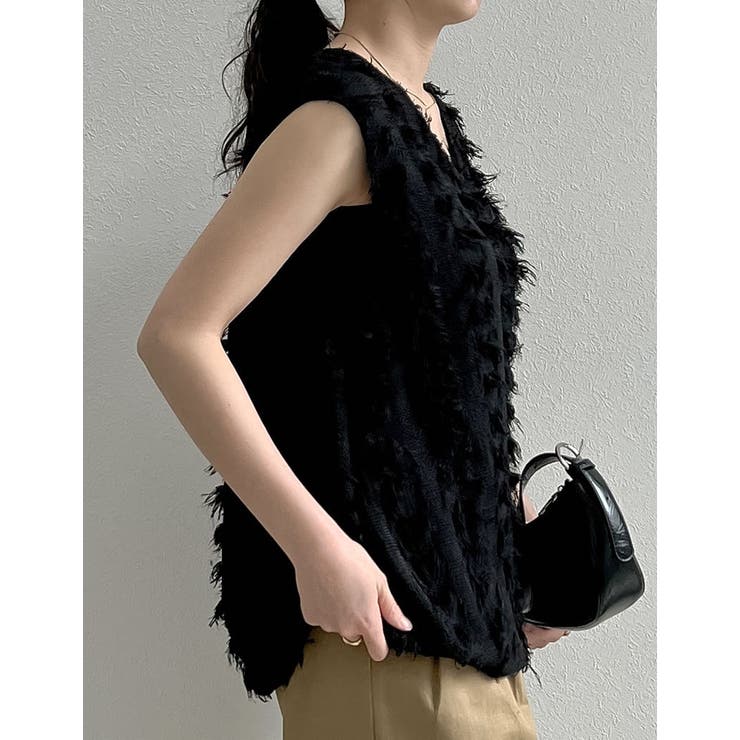 FINAL  ジップ プリント ノースリーブ シャツ ブラック S SLY tシャツ FRONT ZIP LINKING TOPS フロント ジップ