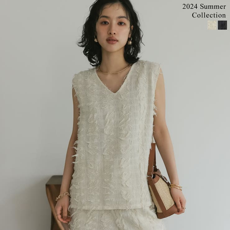 最前線の 2024 SUMMER COLLECTION]フリンジノースリーブトップス[品番 カットソー(半袖+袖なし)